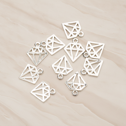 Simple Drawing Diamond Precious Gem Stone Link Charm Pendant, 2 Pc on warm marble background (PD.1482)