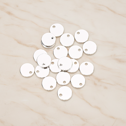 Simple Geometric 8mm Round Coin Tag Charm Pendant, 4 Pc on warm marble background (PD.1483)