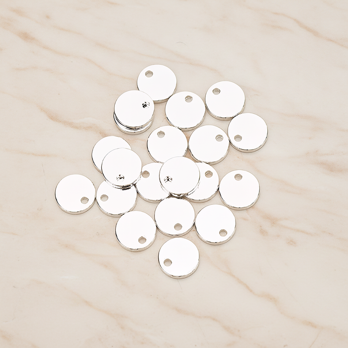 Simple Geometric 8mm Round Coin Tag Charm Pendant, 4 Pc on warm marble background (PD.1483)