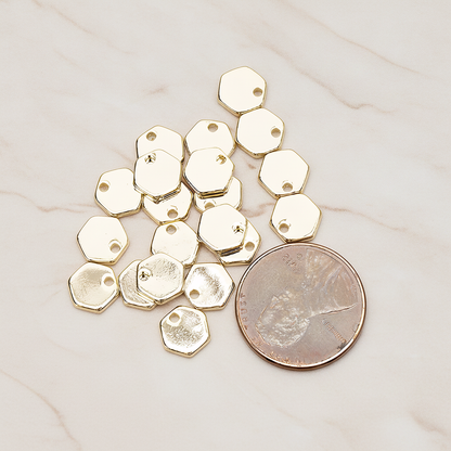 Simple Geometric 8mm Hexagon Coin Tag Charm Pendant, 4 Pc on warm marble background (PD.1484)