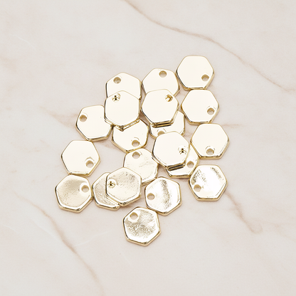 Simple Geometric 8mm Hexagon Coin Tag Charm Pendant, 4 Pc on warm marble background (PD.1484)