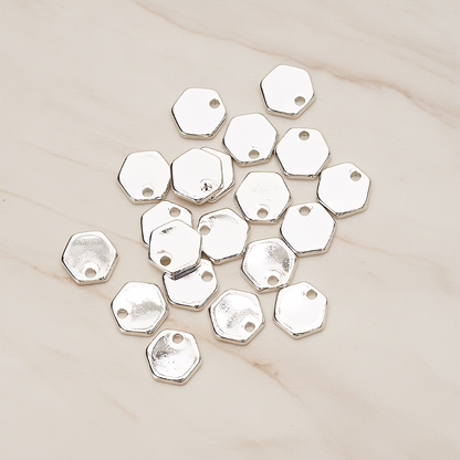 Simple Geometric 8mm Hexagon Coin Tag Charm Pendant, 4 Pc on warm marble background (PD.1484)