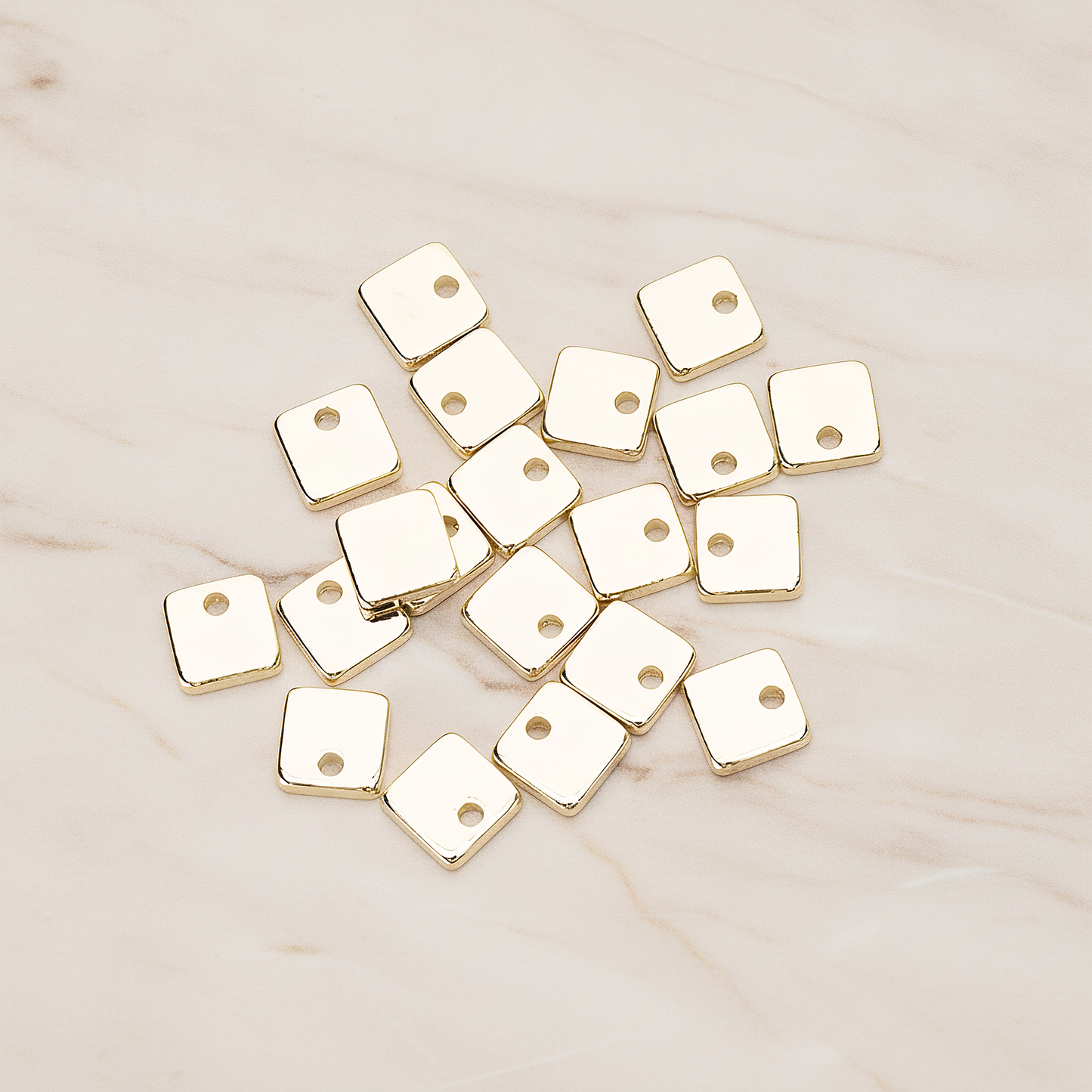 Simple Geometric 6 Mm Square Charm Pendant, 4 Pc on warm marble background (PD.1486)