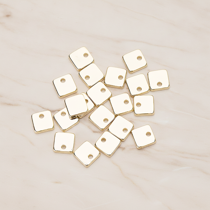 Simple Geometric 6 Mm Square Charm Pendant, 4 Pc on warm marble background (PD.1486)