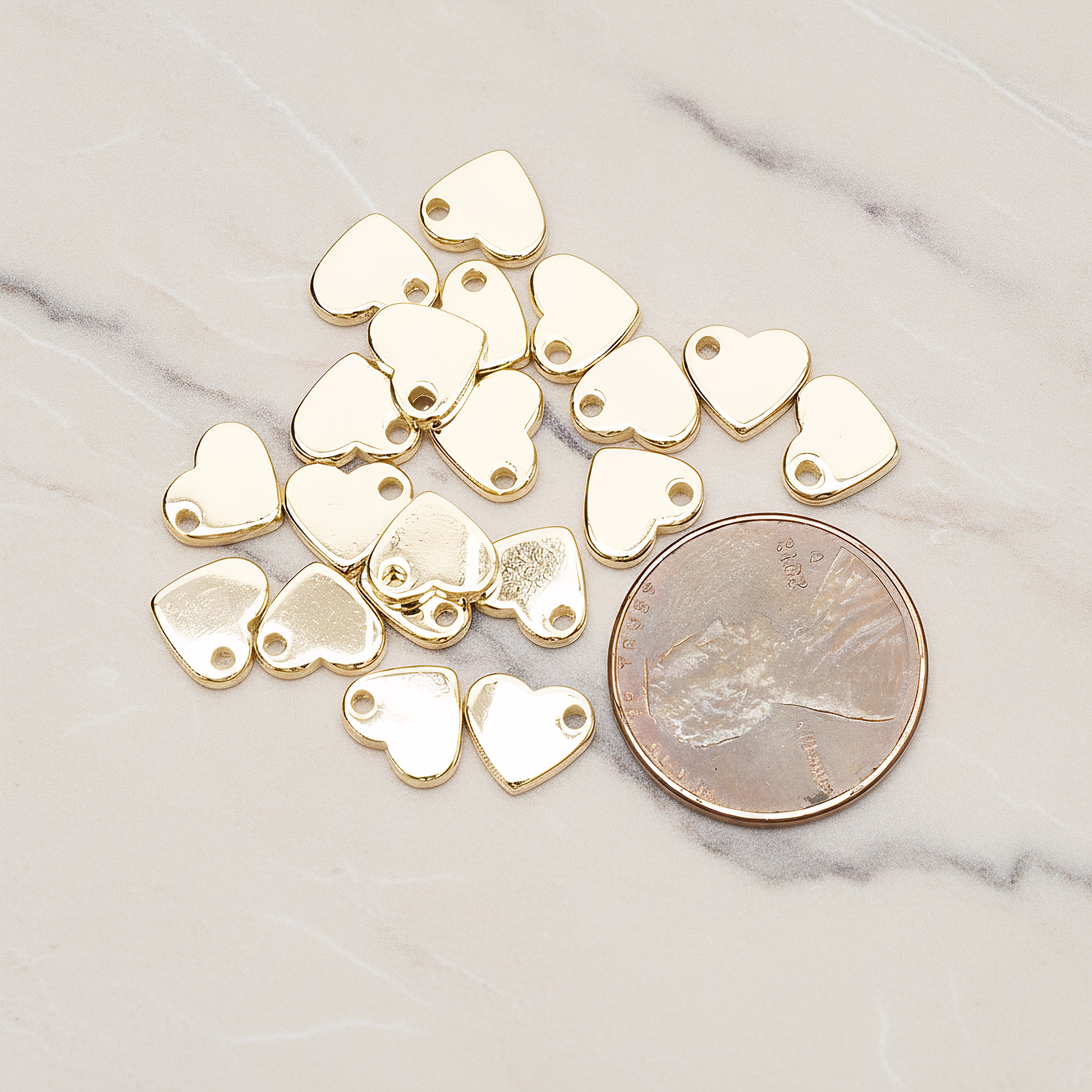 Simple Flat Heart Charm Pendant, 4 Pc on warm marble background (PD.1487)