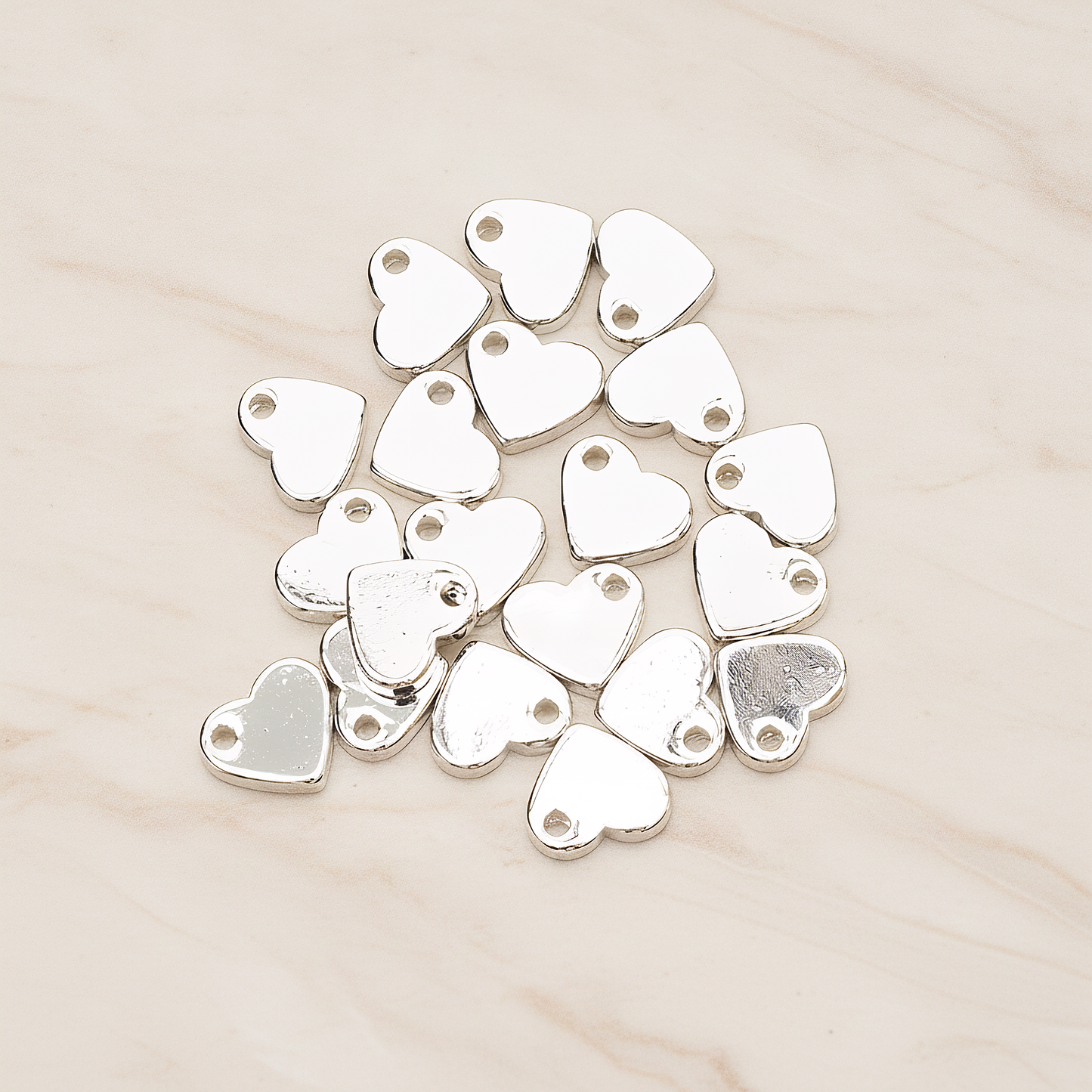 Simple Flat Heart Charm Pendant, 4 Pc on warm marble background (PD.1487)
