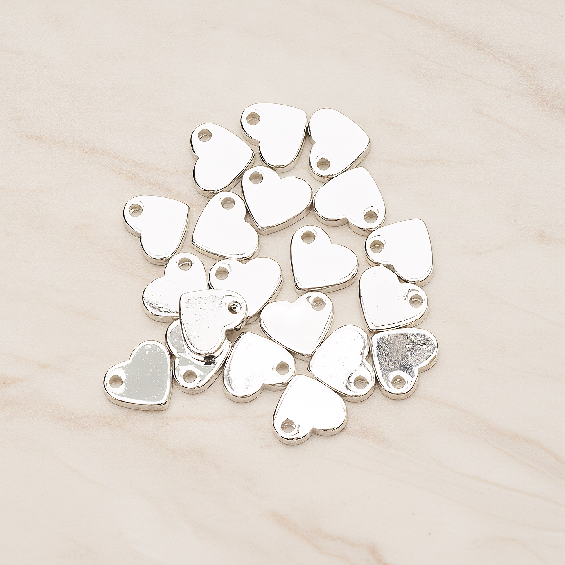 Simple Flat Heart Charm Pendant, 4 Pc on warm marble background (PD.1487)