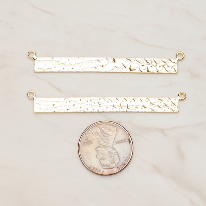Simple Long Rectangle Hammered Bar Double Loop Connector, 2 Pc on warm marble background (PD.1490-02)