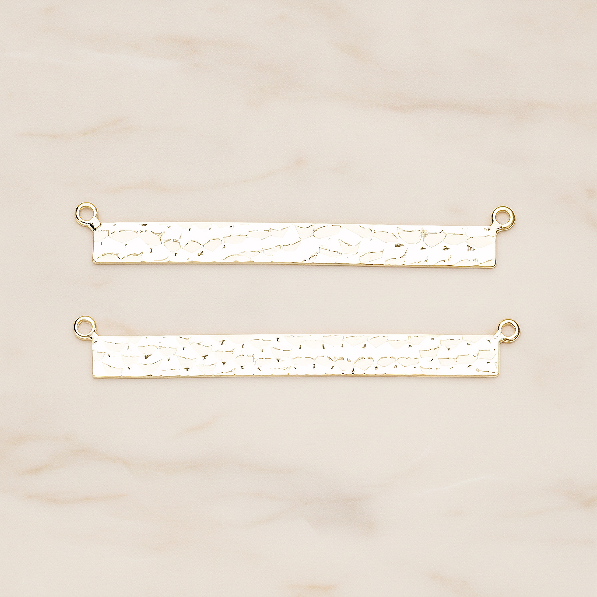 Simple Long Rectangle Hammered Bar Double Loop Connector, 2 Pc on warm marble background (PD.1490-02)