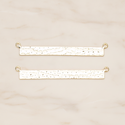 Simple Long Rectangle Hammered Bar Double Loop Connector, 2 Pc on warm marble background (PD.1490-02)