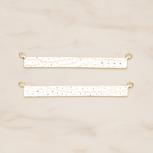 Simple Long Rectangle Hammered Bar Double Loop Connector, 2 Pc on warm marble background (PD.1490-02)