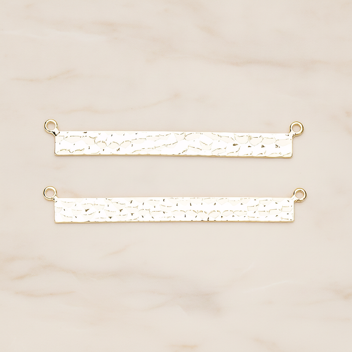 Simple Long Rectangle Hammered Bar Double Loop Connector, 2 Pc on warm marble background (PD.1490-02)