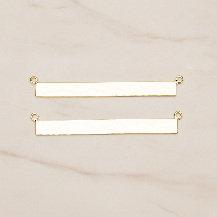 Simple Long Rectangle Hammered Bar Double Loop Connector, 2 Pc on warm marble background (PD.1490-02)