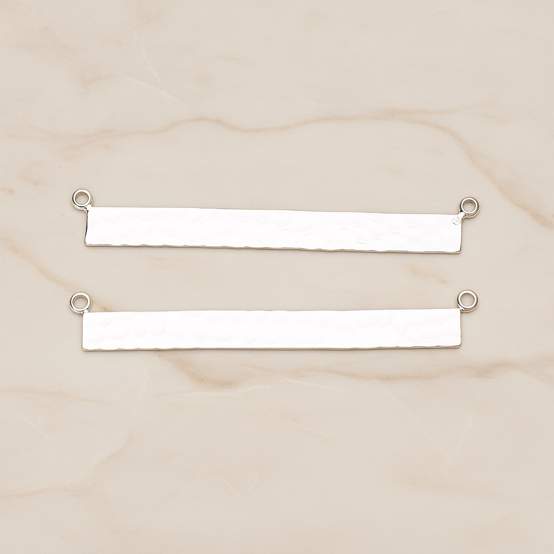 Simple Long Rectangle Hammered Bar Double Loop Connector, 2 Pc on warm marble background (PD.1490-02)