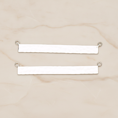 Simple Long Rectangle Hammered Bar Double Loop Connector, 2 Pc on warm marble background (PD.1490-02)