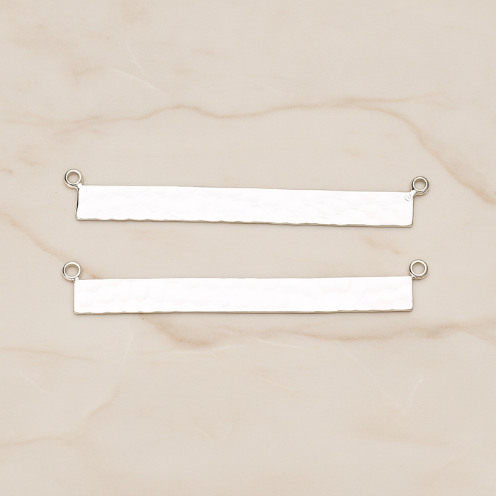 Simple Long Rectangle Hammered Bar Double Loop Connector, 2 Pc on warm marble background (PD.1490-02)