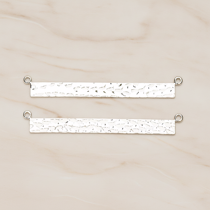Simple Long Rectangle Hammered Bar Double Loop Connector, 2 Pc on warm marble background (PD.1490-02)