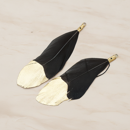 Artificiality Feather Half Dipped in Gold Pendant, 2 Pc on warm marble background (PD.1492-01)