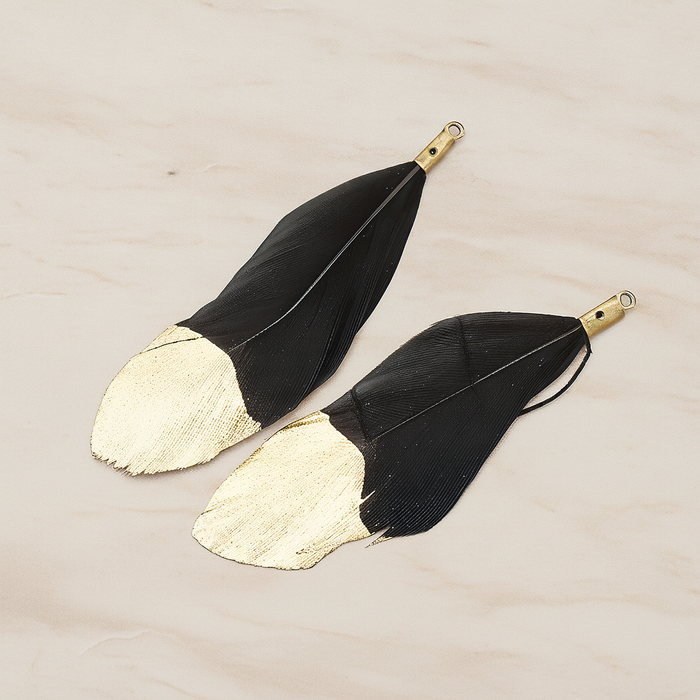 Artificiality Feather Half Dipped in Gold Pendant, 2 Pc on warm marble background (PD.1492-01)