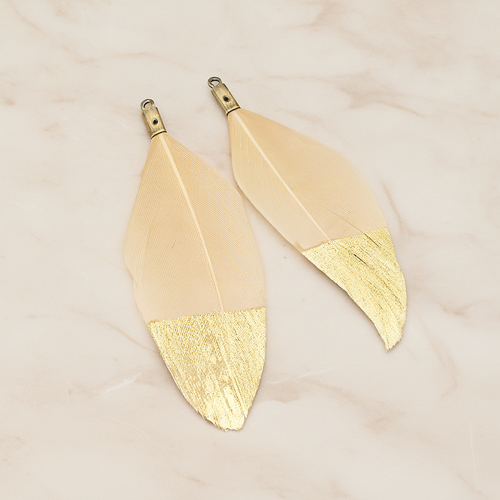 Artificiality Feather Half Dipped in Gold Pendant, 2 Pc on warm marble background (PD.1492-01)