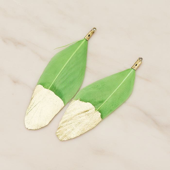 Artificiality Feather Half Dipped in Gold Pendant, 2 Pc on warm marble background (PD.1492-01)