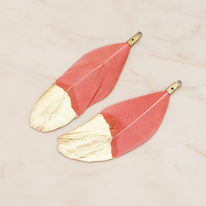 Artificiality Feather Half Dipped in Gold Pendant, 2 Pc on warm marble background (PD.1492-01)