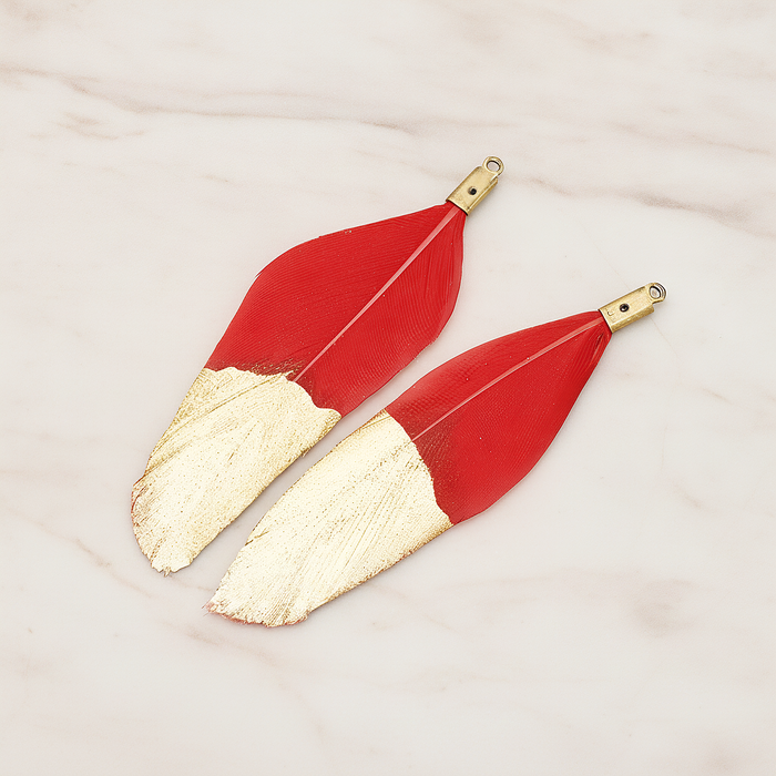 Artificiality Feather Half Dipped in Gold Pendant, 2 Pc on warm marble background (PD.1492-01)