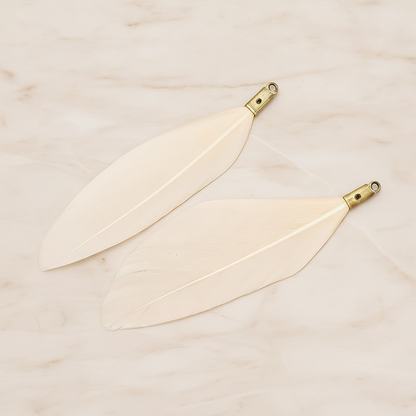 Simple Artificiality Feather Pendant, 2 Pc on warm marble background (PD.1492-02)
