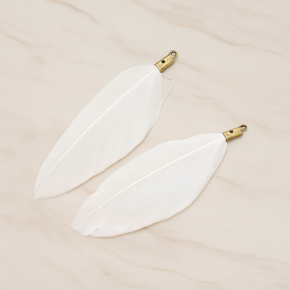 Simple Artificiality Feather Pendant, 2 Pc on warm marble background (PD.1492-02)