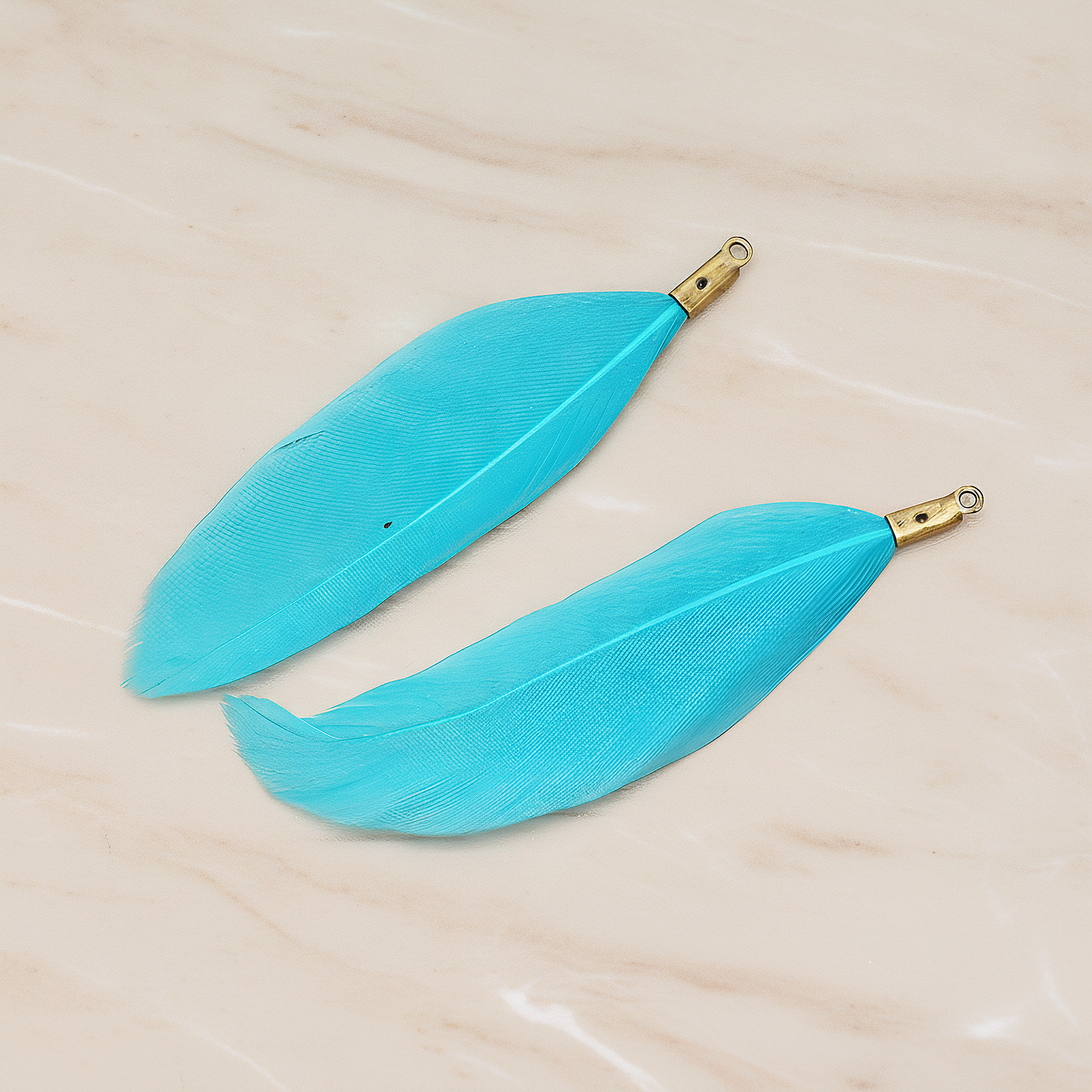 Simple Artificiality Feather Pendant, 2 Pc on warm marble background (PD.1492-02)