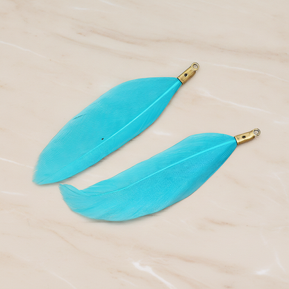 Simple Artificiality Feather Pendant, 2 Pc on warm marble background (PD.1492-02)