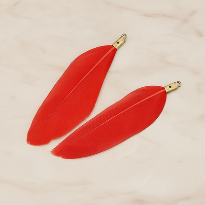 Simple Artificiality Feather Pendant, 2 Pc on warm marble background (PD.1492-02)