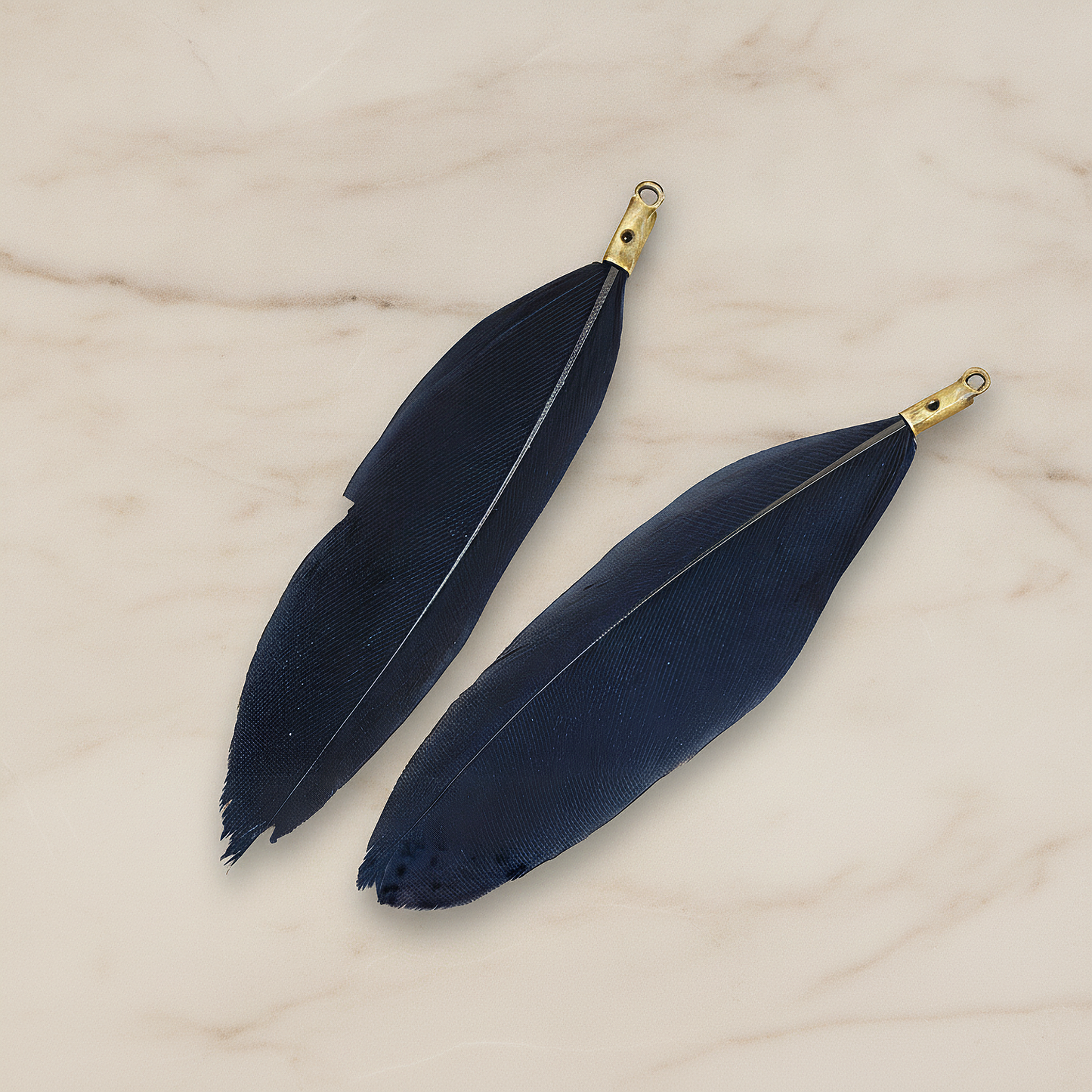 Simple Artificiality Feather Pendant, 2 Pc on warm marble background (PD.1492-02)