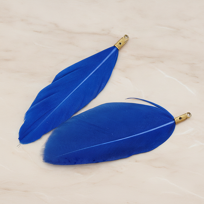 Simple Artificiality Feather Pendant, 2 Pc on warm marble background (PD.1492-02)