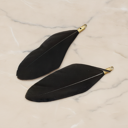 Simple Artificiality Feather Pendant, 2 Pc on warm marble background (PD.1492-02)