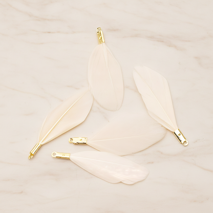 Simple Small Artificiality Feather Pendant, 2 Pc on warm marble background (PD.1492-06)