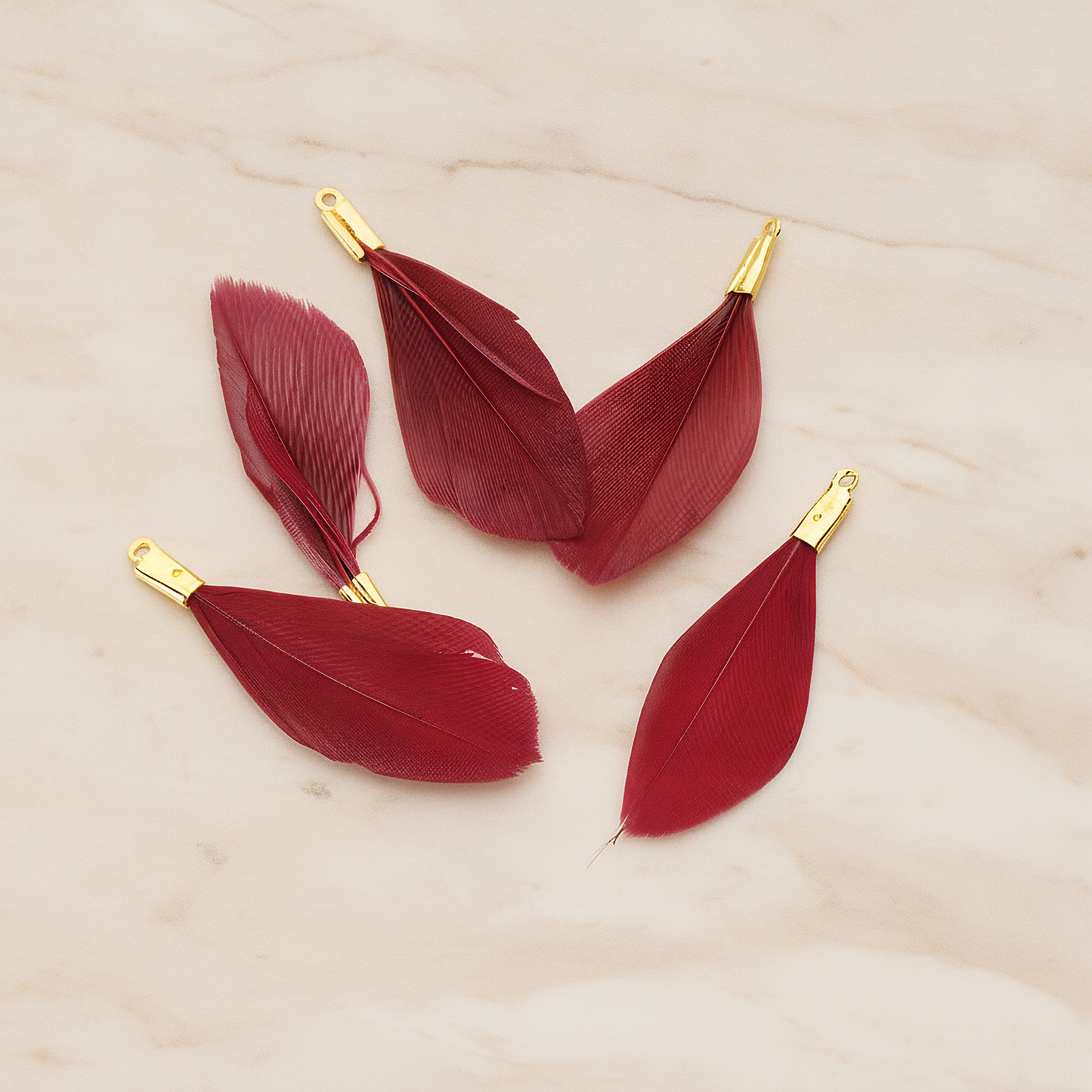 Simple Small Artificiality Feather Pendant, 2 Pc on warm marble background (PD.1492-06)