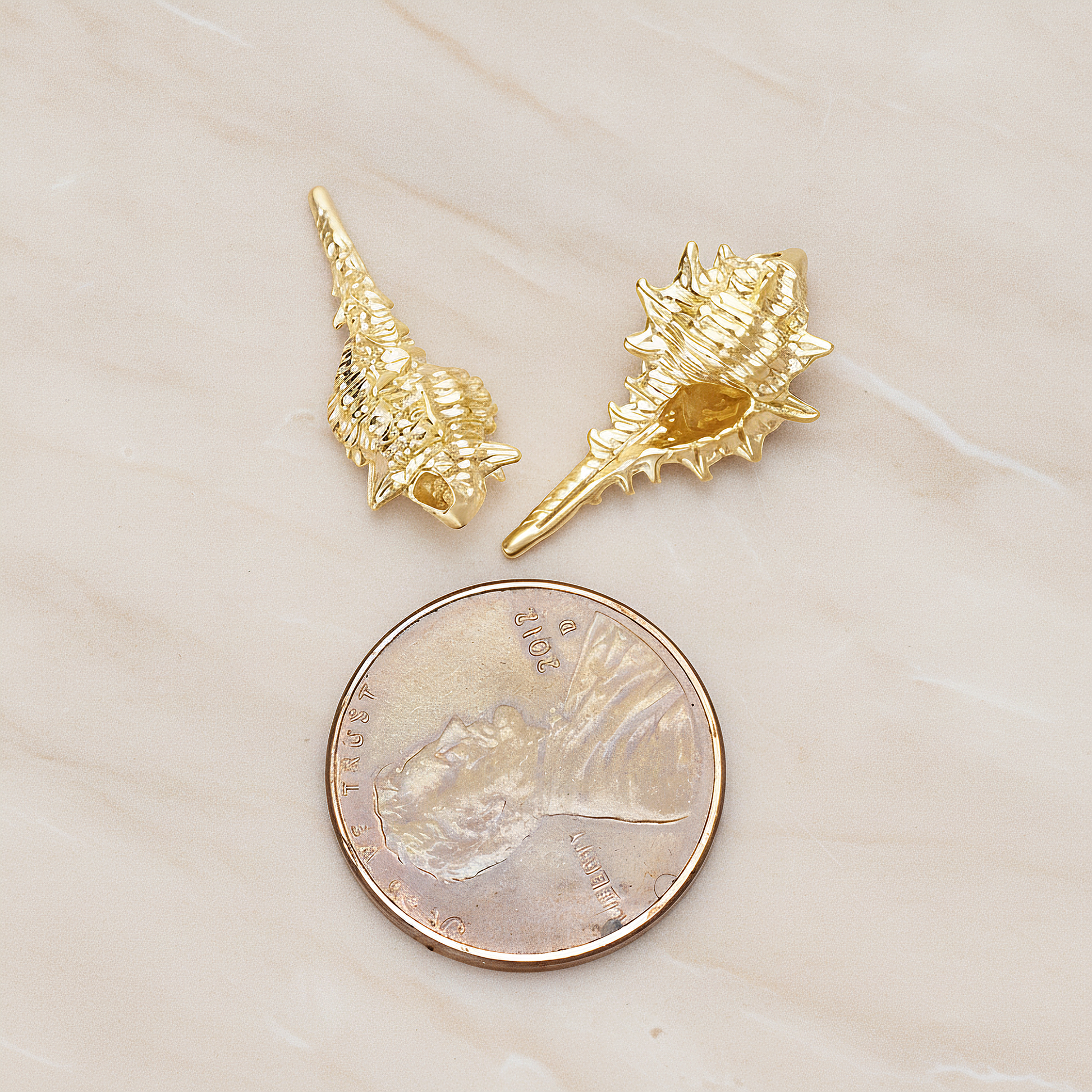 Small Seashell Murex Pendant, 2 Pc on warm marble background (PD.1499)