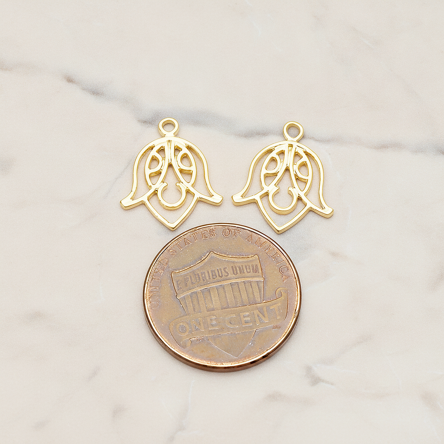 Flat Tulip Silhouette Flower Pendant, 2 Pc on warm marble background (PD.1513)