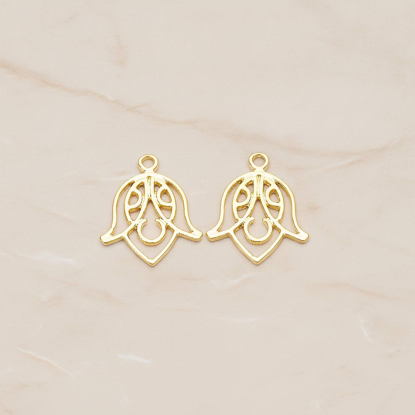 Flat Tulip Silhouette Flower Pendant, 2 Pc on warm marble background (PD.1513)