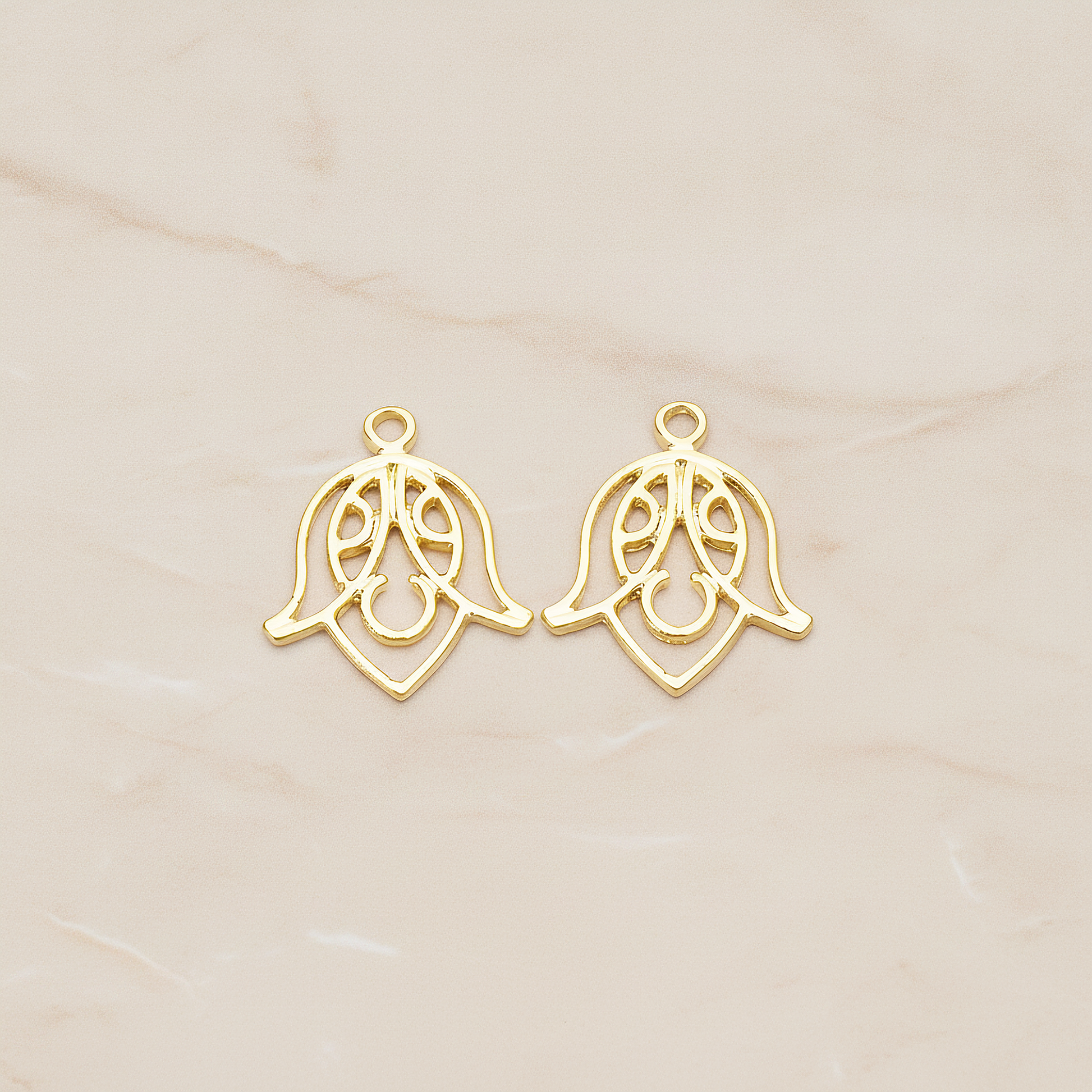 Flat Tulip Silhouette Flower Pendant, 2 Pc on warm marble background (PD.1513)