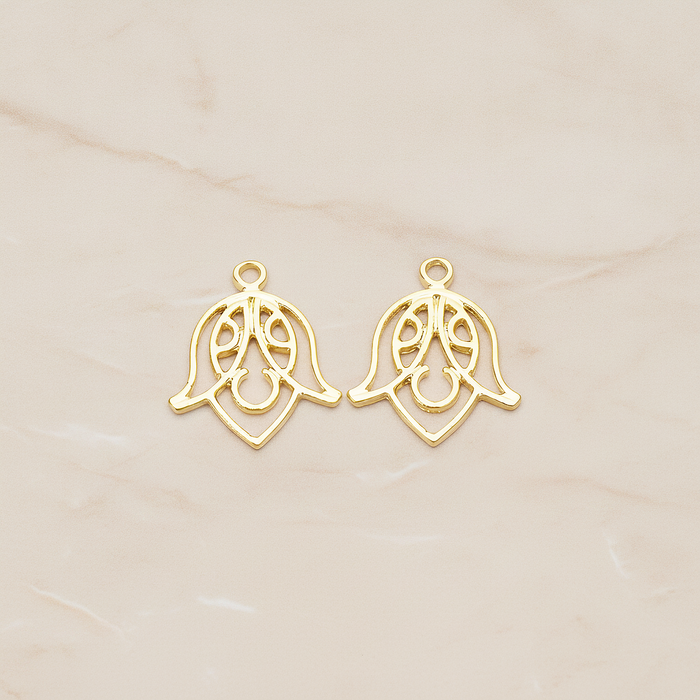 Flat Tulip Silhouette Flower Pendant, 2 Pc on warm marble background (PD.1513)