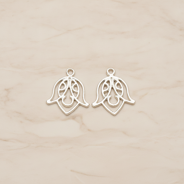 Flat Tulip Silhouette Flower Pendant, 2 Pc on warm marble background (PD.1513)