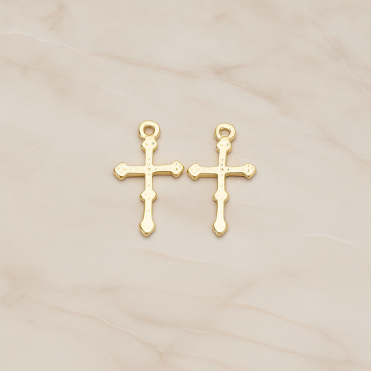 Simple Gothic Cross Charm Pendant, 2 Pc on warm marble background (PD.1515)