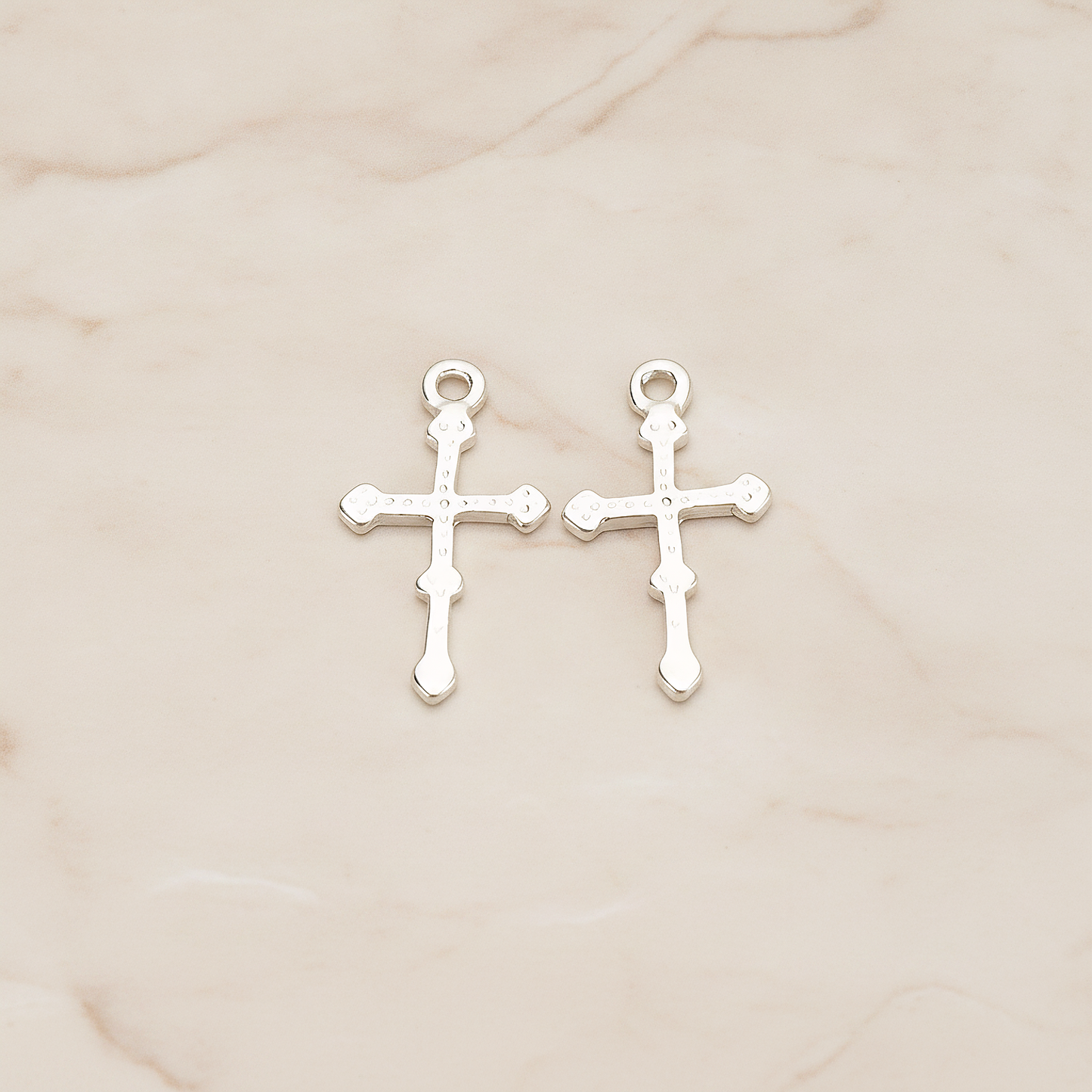 Simple Gothic Cross Charm Pendant, 2 Pc on warm marble background (PD.1515)
