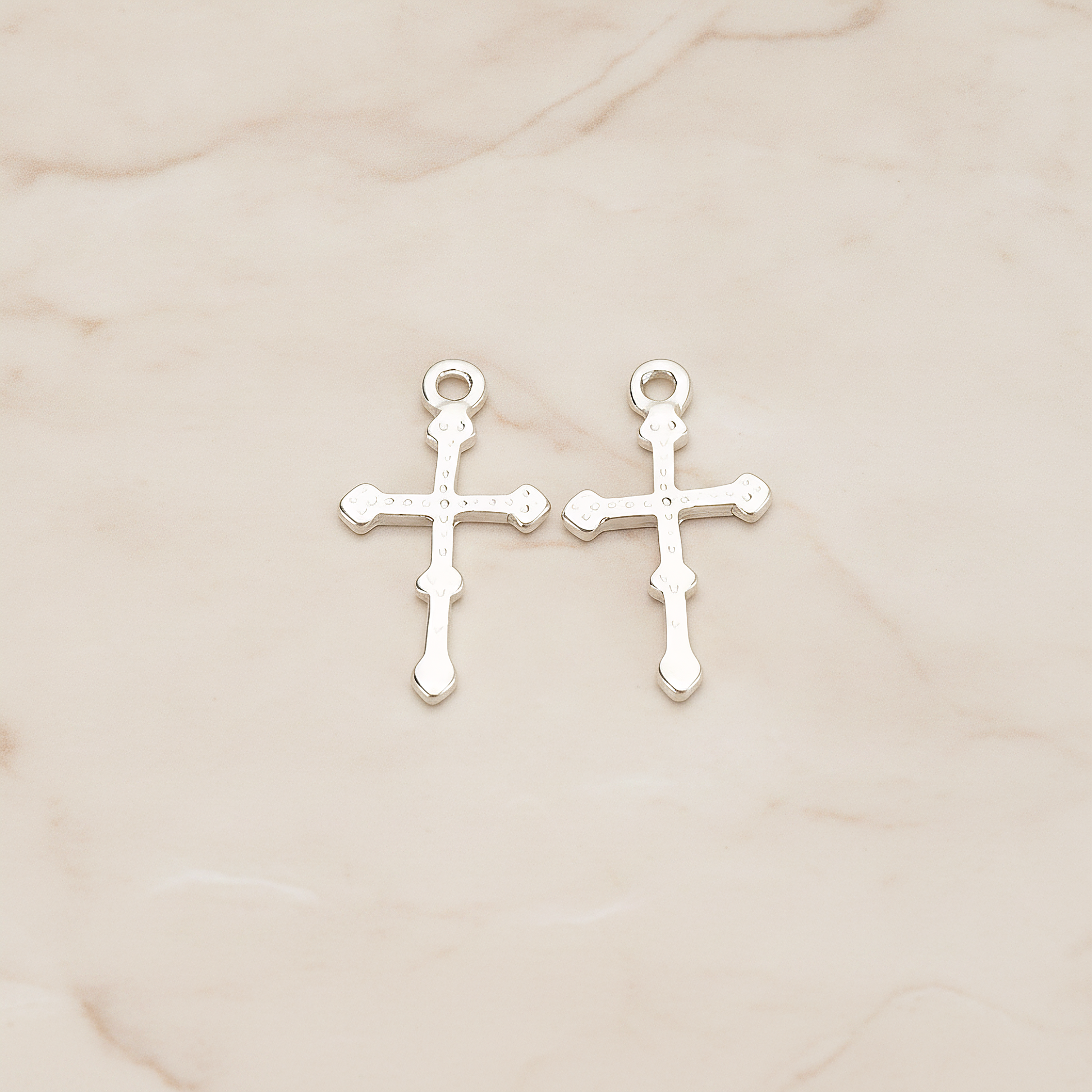 Simple Gothic Cross Charm Pendant, 2 Pc on warm marble background (PD.1515)