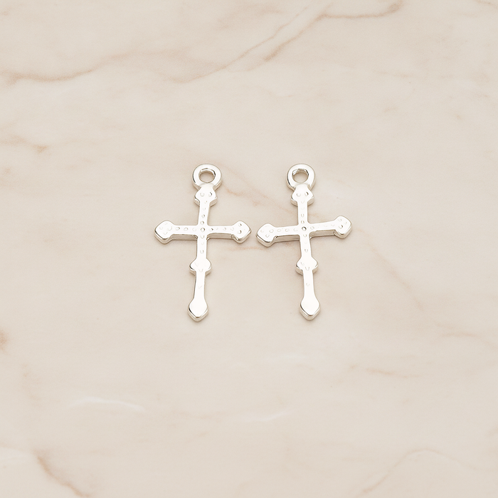 Simple Gothic Cross Charm Pendant, 2 Pc on warm marble background (PD.1515)