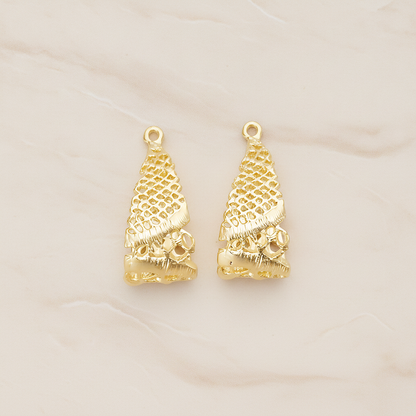 Lace Textured Mesh Netted Wide Teardrop Pendant, 2 Pc on warm marble background (PD.1536)