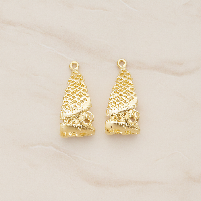 Lace Textured Mesh Netted Wide Teardrop Pendant, 2 Pc on warm marble background (PD.1536)
