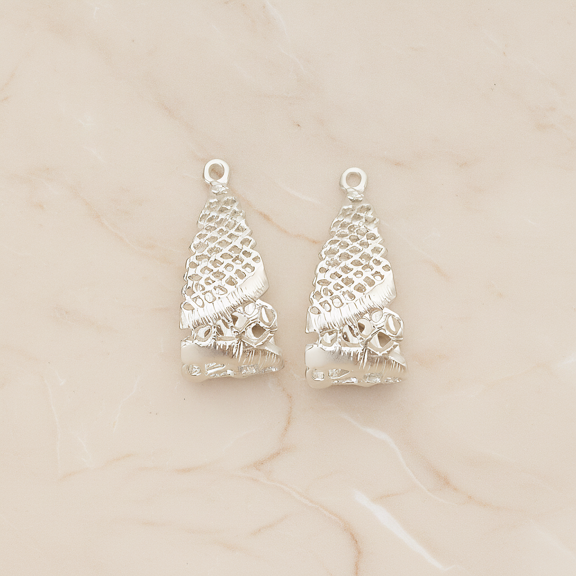 Lace Textured Mesh Netted Wide Teardrop Pendant, 2 Pc on warm marble background (PD.1536)